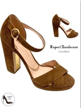 Rupert Sanderson Savanna Brown Suede Platform Block Heel Sandals Pumps 39.5